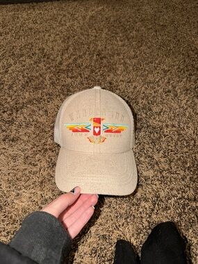 Junk Gypsy Embroidered Beige Trucker Hat with Colorful Native-Inspired Design